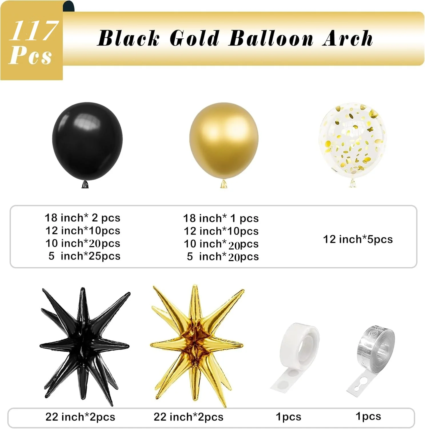 117Pcs Black Gold Balloons Arch Garland Kit-Black Gold Explosion Star Foil Balloon for Christmas Graduation Birthday Party Decor