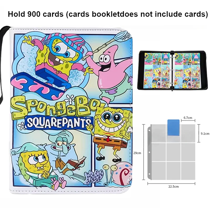 New 400/900 PCS Anime SpongeBob SquarePants Explore The Beechburg Cards Book Zipper PU Leather Card Binder Game Collection Toys