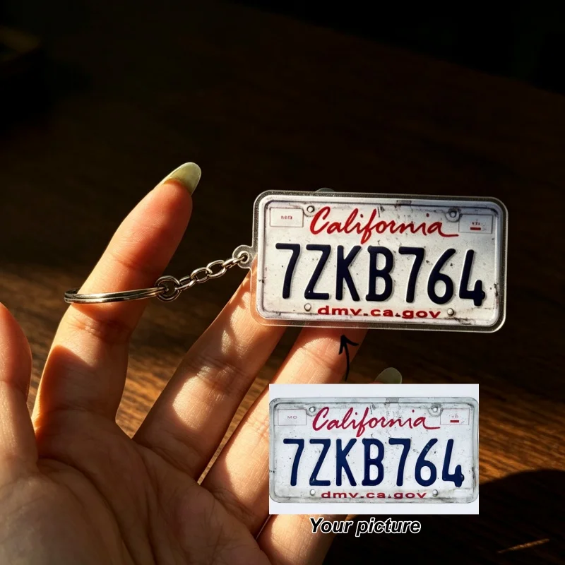 Custom Photo Car Number Plate Acrylic Keychain Personalized Fashion Car Key Ring Plate Pendant Key Holder Souvenir Gift