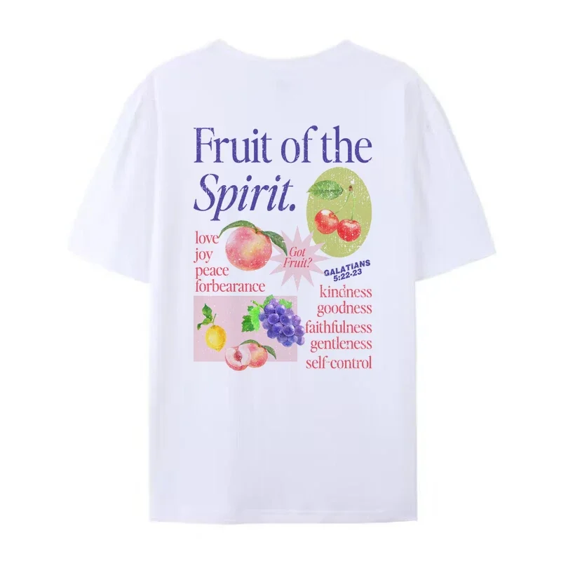 Cute Y2k Fruit of Spirit T-Shirts for Women Christian Streetwear Tops Retro Bible Verse Shirt Unisex Aesthetic Religious Clothes
