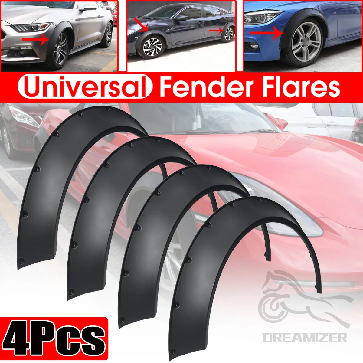 4Pcs Universal Flexible Extra Wide Body Wheel Arches Car Fender Flares Wheel Eyebrow Fender