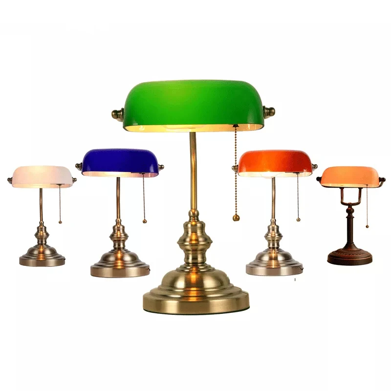 Green/Blue/Amber/White color BANKER Table LAMP glass replacement shade/ E27 retro desk lamp bedside home light Gift lamp