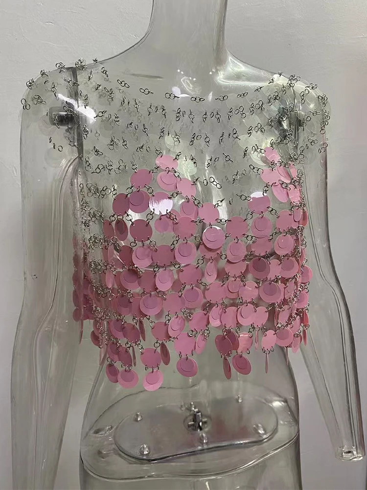 Cross border pink sequin shell camisole vest for nightclubs, parties, stage performances, girl groups, singing shorts