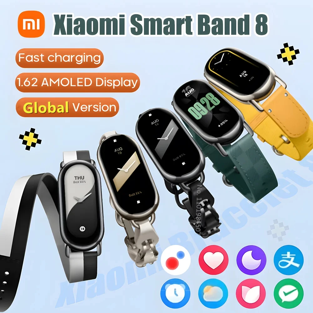 Global Xiaomi Mi Band 8 Smart Bracelet AMOLED Screen Heart Rate Blood Oxygen Bluetooth Sport Watch GPS Xiaomi Miband8 Smart Band