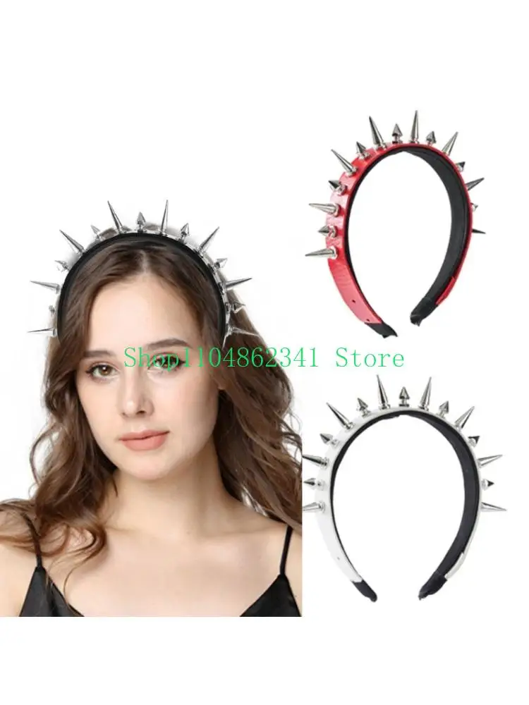 

652F Red Punk Studded Faux Leather Hair Band Gothic Edgy Unisex Head Accessory