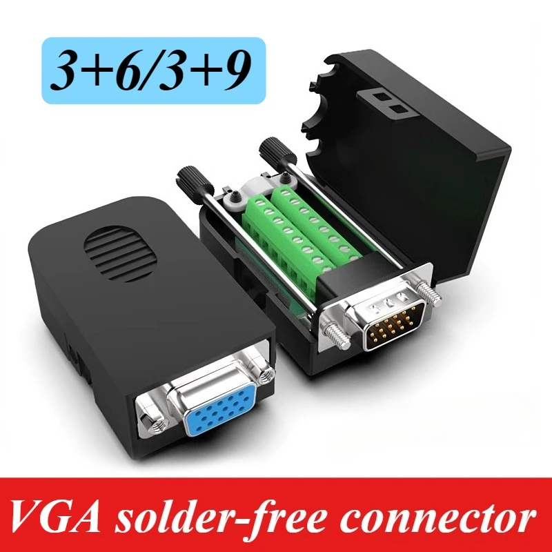 VGA DB15 Solder-free Male Female Adapter 3 Rows 15 Pin Parallel Connection Terminal 3+6 3+9 Computer Display Projector Connector
