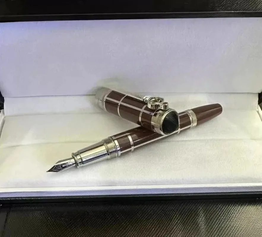 stylo-roller-professionnel-a-motif-ecossais-marron-et-argente-de-la-marque-m-collection-de-luxe-multicolore-stylo-cadeau-de-bureau-boite-a-stylo-non-incluse