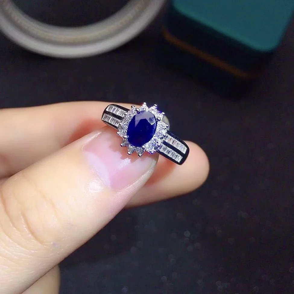 

100% Natural Black Sapphire Ring for Daily Wear 0.5ct 4mm*6mm Real Black Sapphire Silver Ring Gift for Wife