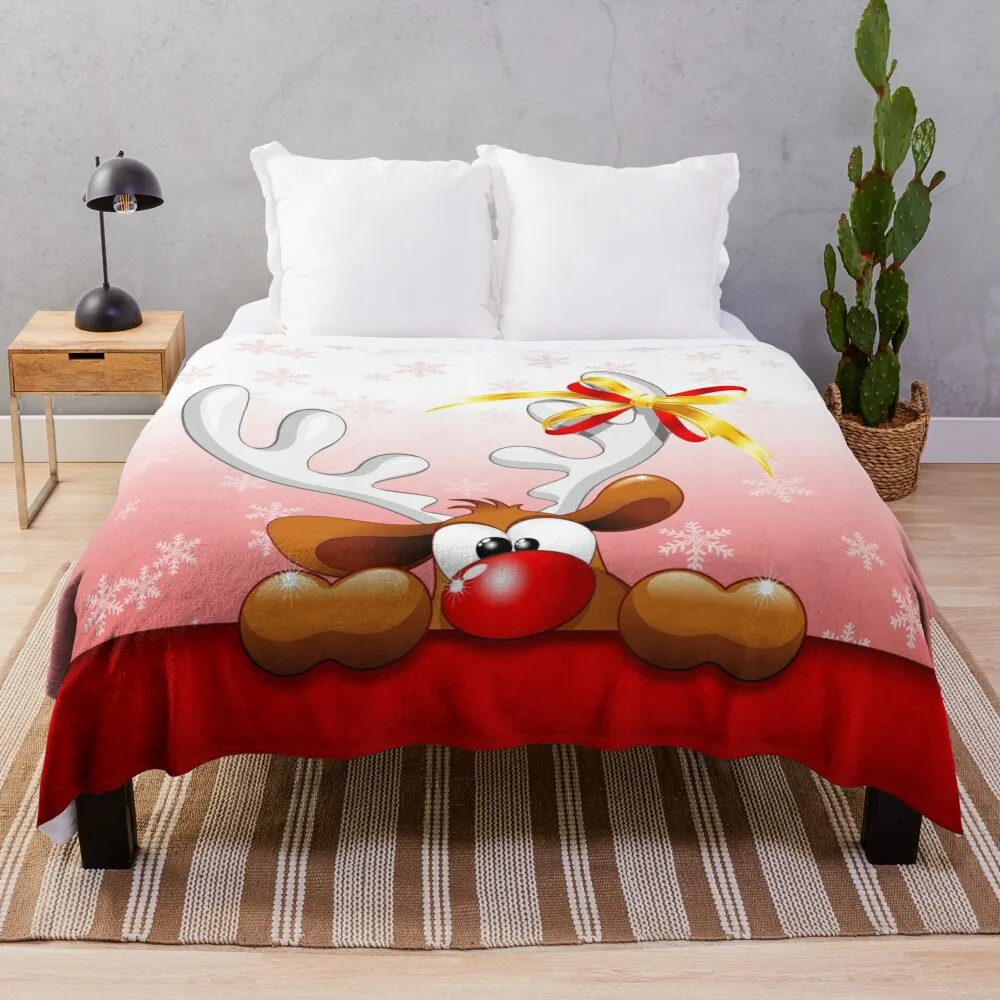 Reindeer Cute and Funny Christmas Cartoon Character Throw Blanket blankets and throws Thins for winter Custom Blankets