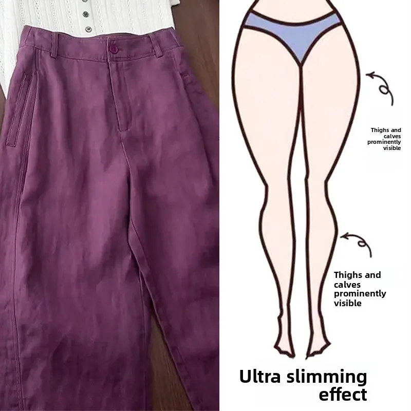 

High Waist Loose Cotton Linen Casual Pants Women plus Size Comfortable Breathable Trousers for Heavy Girls Nine Points Pants