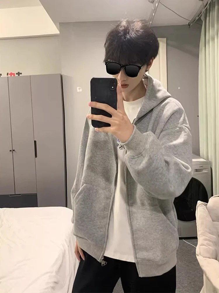 

ay Heavyweight Hoodie Men's Spring Autumn High-End Sensation Outerwear Cardigan Trendy American Casual Loose Jaet