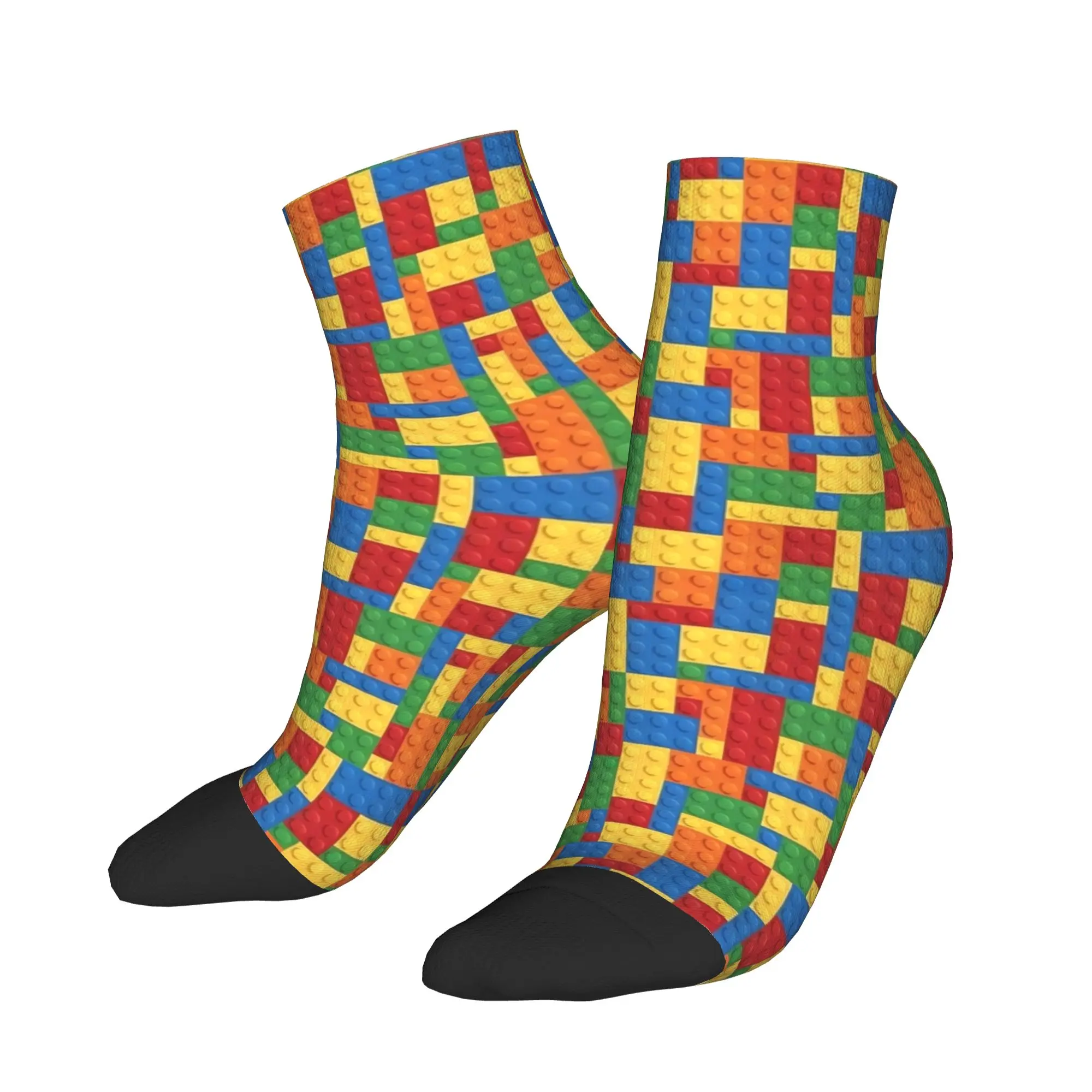 Rainbow Building Blocks Pattern Ankle Socks  Non Skid Comfortable Running Socks For Women Men Autumn Funny Design Sock