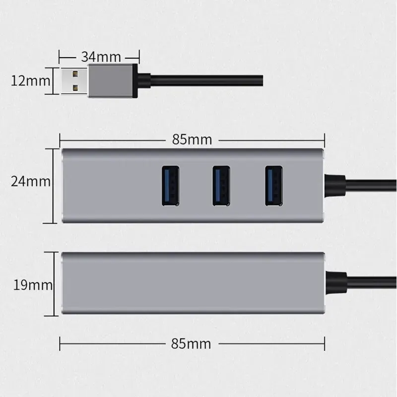 USB 3.0 Gigabit Ethernet LAN RJ45 1000Mbps Network Adapter 4 Port Hub Wired External High Speed Aluminum Alloy PC Mac Windows