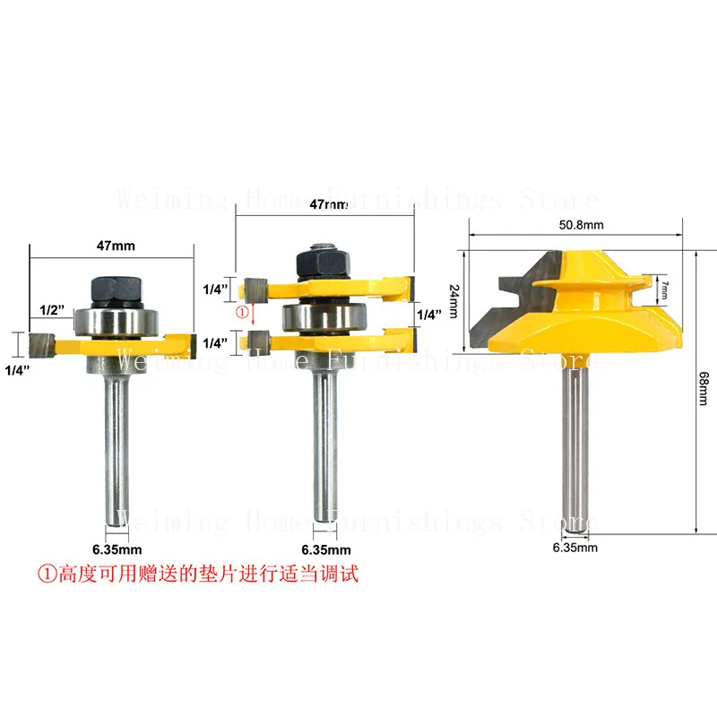 3-piece set 8mm6mm3 tooth T-shaped tenon knife 45 degree tenon knife trimming machine head