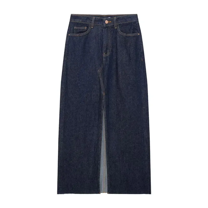 

Women's Sleeveless Denim Vest Midi Dress High Waist Front Slit Classic Pocket Detail Fashion Stylish Ladies Dress