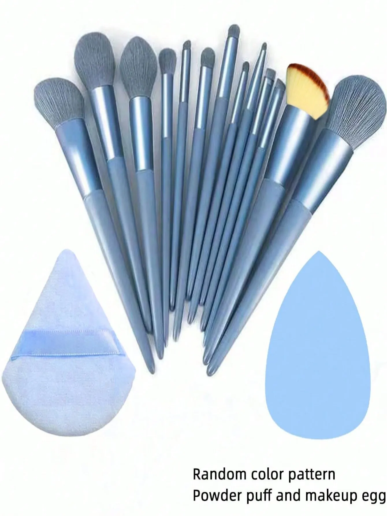 블렌딩 스펀지와 파우더 퍼프가 포함된 전문가용 13피스 블루 메이크업 브러쉬 세트 - 완벽한 파운데이션을 위한 완벽한 화장품 키트