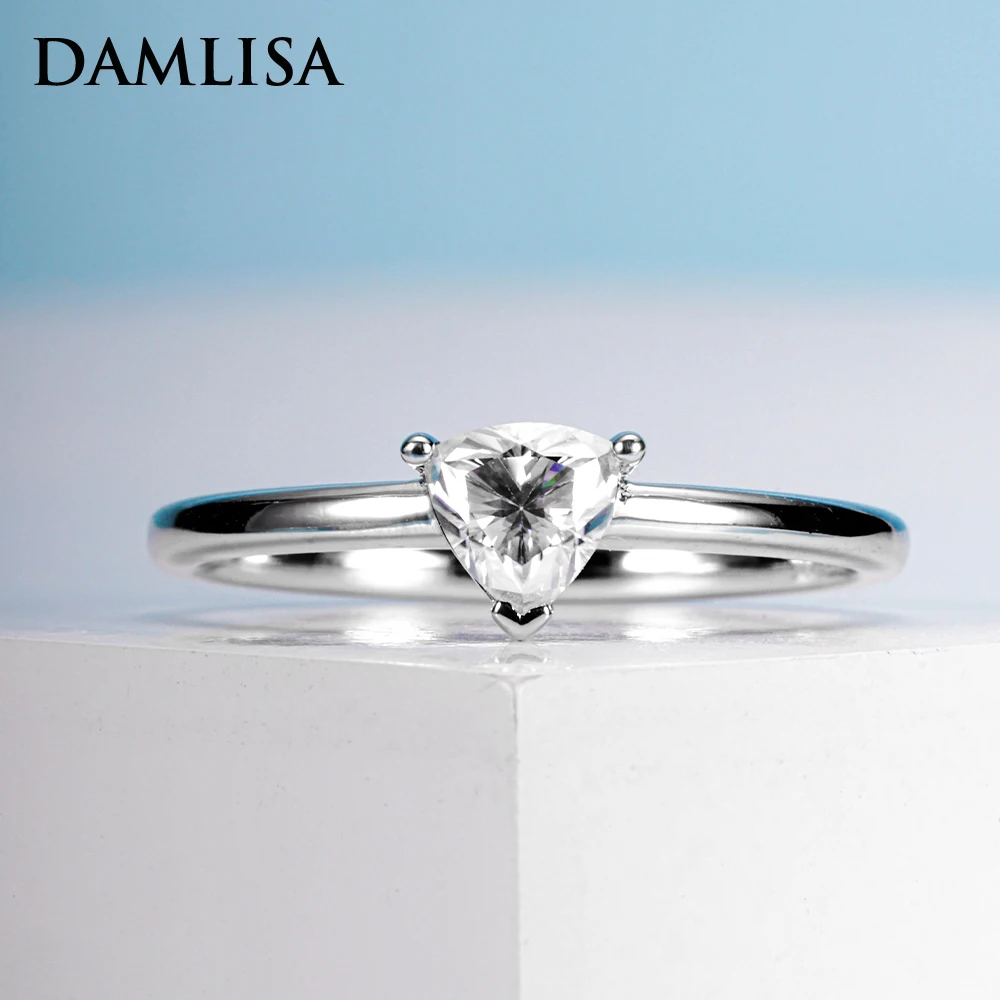 DAMLISA Sparkling 5x5mm 0.5ct D Color VVS1 Trillion Cut Moissanite Ring 925 Sterling Silver Engagement Wedding Rings For Women