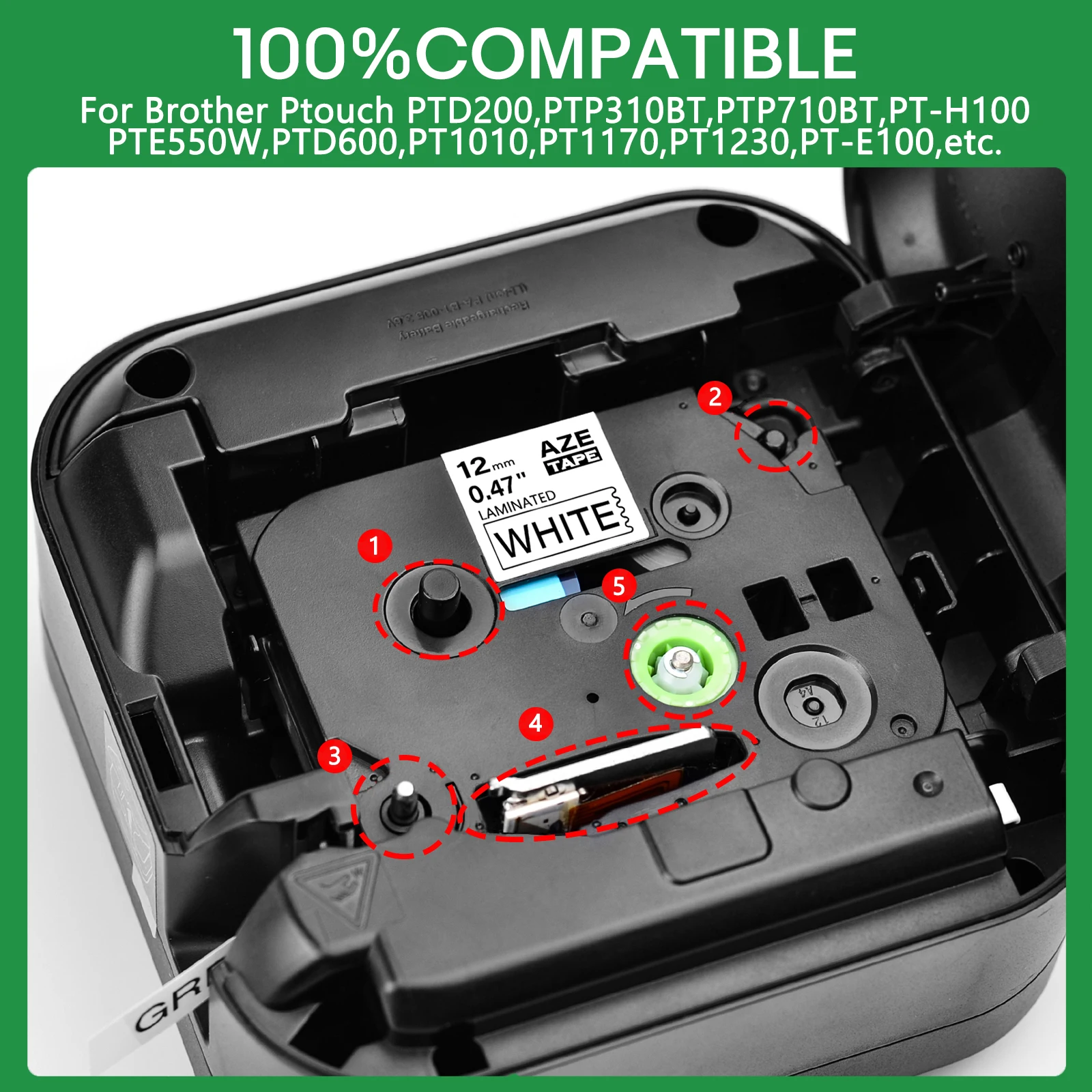 Cinta de etiquetado Compatible con Brother, cinta de etiquetas Compatible con Brother de 6mm/9mm/12mm, 231, 631, 221, 241, Ptouch, PTH110 PT, 1