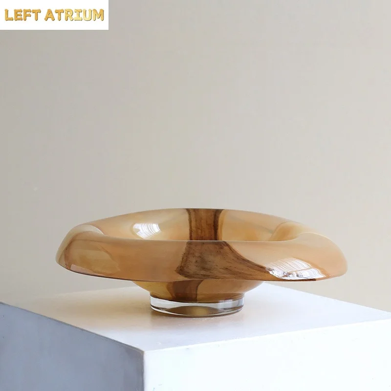 Glass Trays Marble-patterned Fruit Platters Desk Storage Containers Candy Bowls Glass Bowl Trays Decorative Home Decoration
