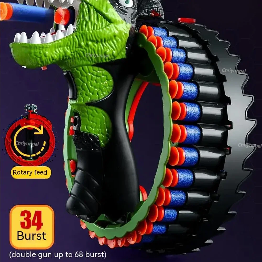 Soft Bullet Gun Toy Spinning Dinosaur Wrist Gun Electric Burst Pistol Blaster Shooting Game