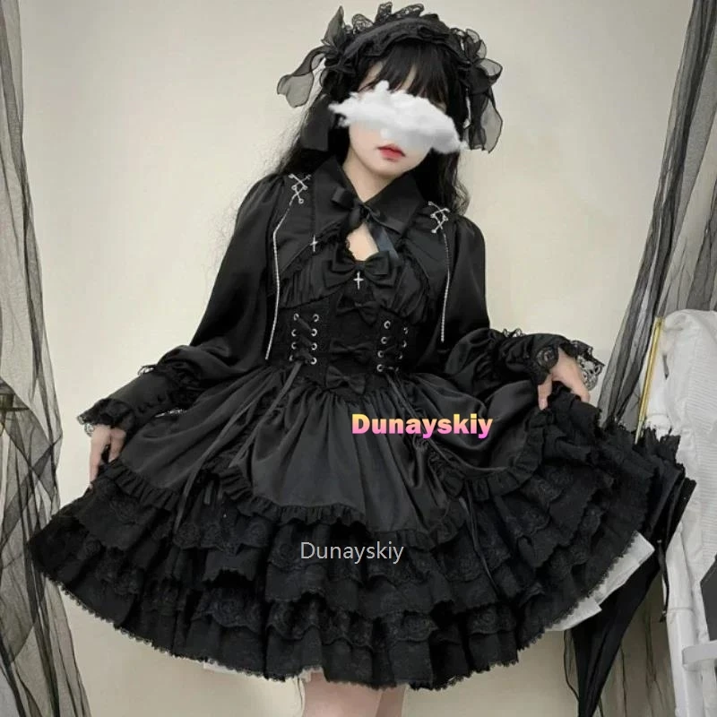 Abito Lolita gotico vittoriano giapponese da donna stile punk dolce fiocco in pizzo abiti da festa Eveing abito da principessa cosplay Harajuku Y2k