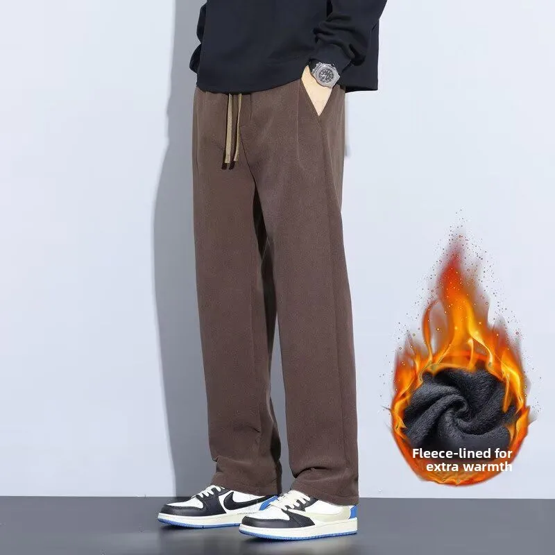 

New 2025 Men's Loose Casual Pants Floor-Length Thin Wide Leg Trousers Trendy All-Match Spring Polyester Fiber Elastic Waist