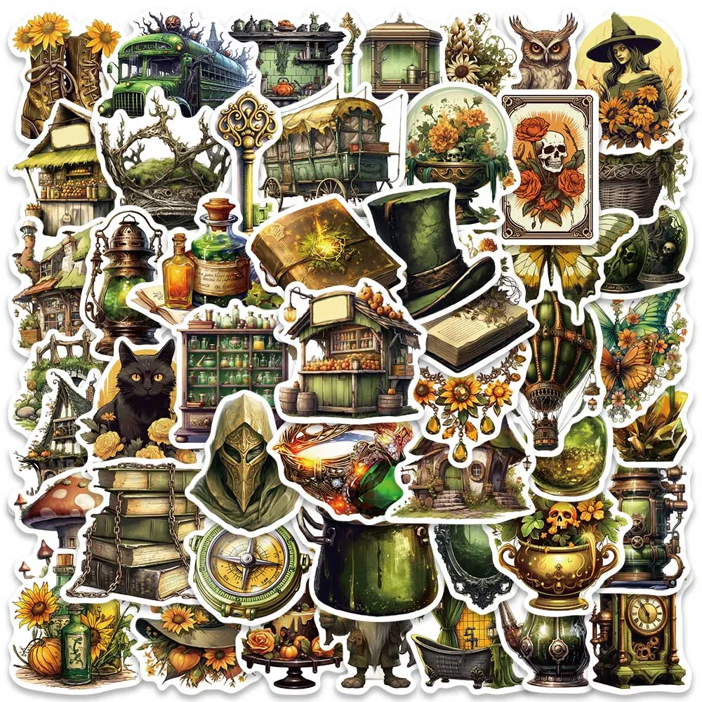 50pcs Mysterious Cartoon Jungle Magic Market Aesthetic Stickers For Luggage Guitar Laptop Waterproof Graffiti Vinyl Decals