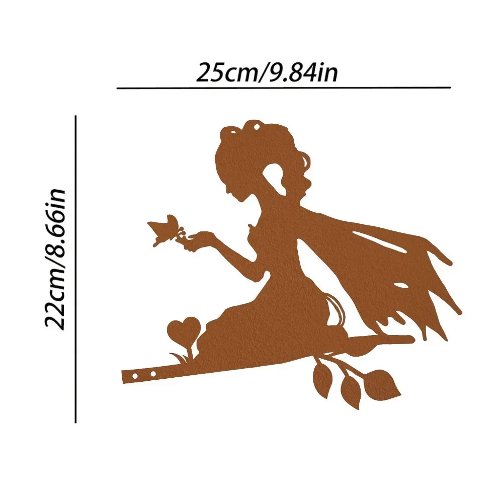 1pc Enchanting Elf Princess on Branch Steel Silhouette Metal Wall Art - Infuse Style with this Cool Elf Princess on Branch Steel