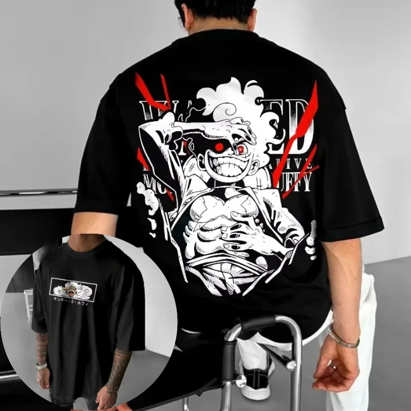 

Футболка ONE PIECE, коллекция 2026 года, летняя новинка, мужская, с принтом аниме, свободного кроя, в стиле американского уличного хип-хопа, трендовая, для родителей и детей