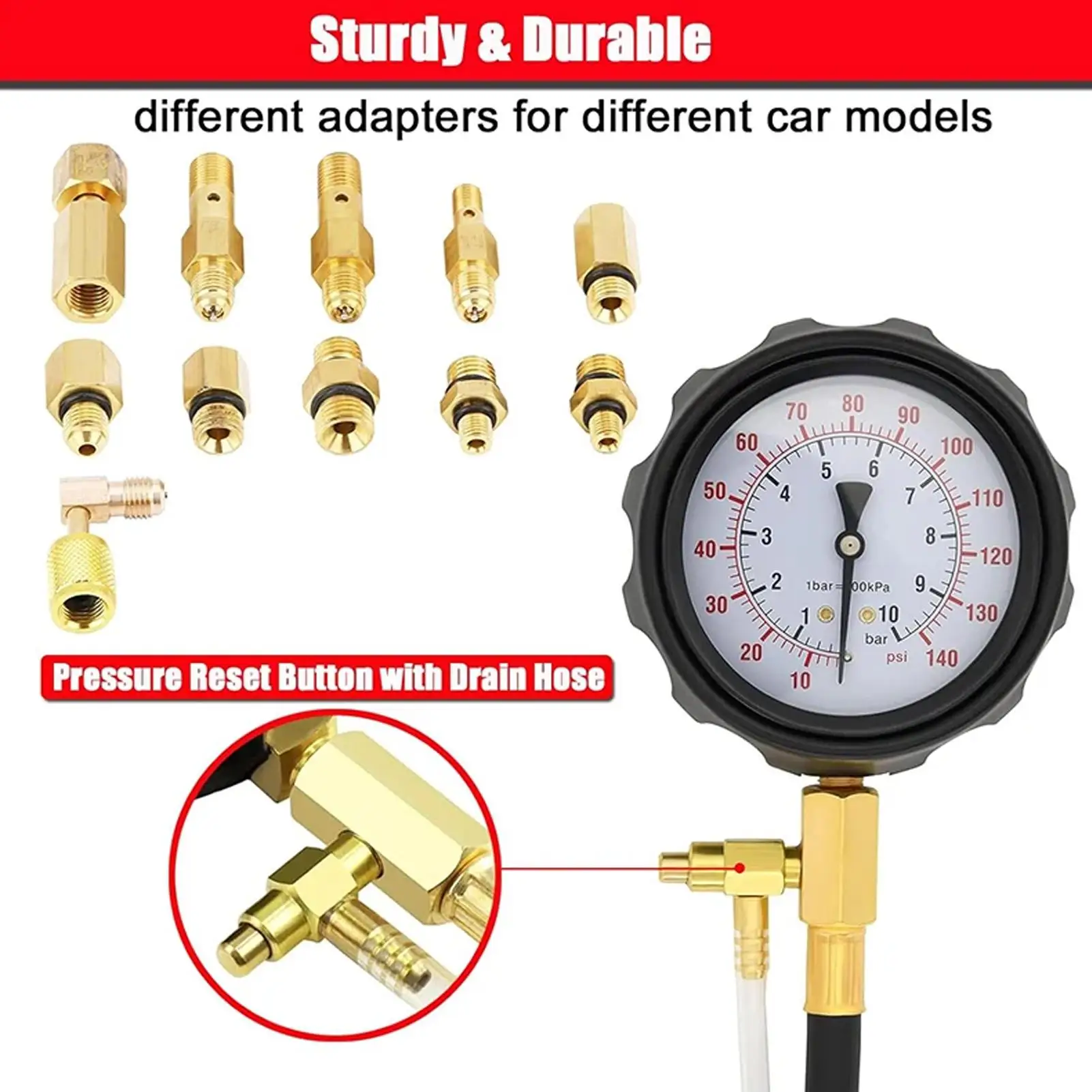 

Oil Pressure Gauge Kit 0-140 PSI Injector Compression Detector Tool Oil Injector Pressure Tester For Automotive Truck Motorcycle