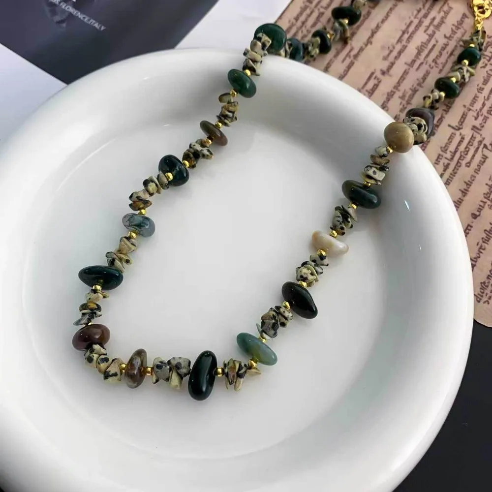 

Natural Stone Strand Chain Necklace Fashion High-end Necklace, Gravel Stacking Niche Design Versatile Personalized Sweater Chain