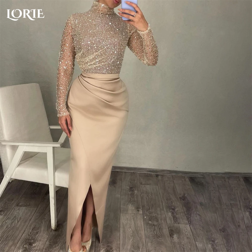 

LORIE Elegant Gltter Mermaid Evening Dresses High Neck Sparkly Sequins Middle Slit Prom Dress Floor Length Wedding Party Gowns