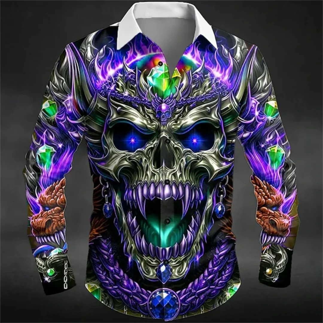 

Halloween Men's Skull Dragon Flame Shirt Dark Punk Gothic Style Outdoor Holiday Summer Spring Lapel 3D Printed Lapel Shirt