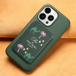 Plams Camels Stars Magsafe Case + Magsafe Cardholder For Iphone 14 12 13 15 16ProMax 14 15 Plus Luxury Leather PU Magnetic Cover