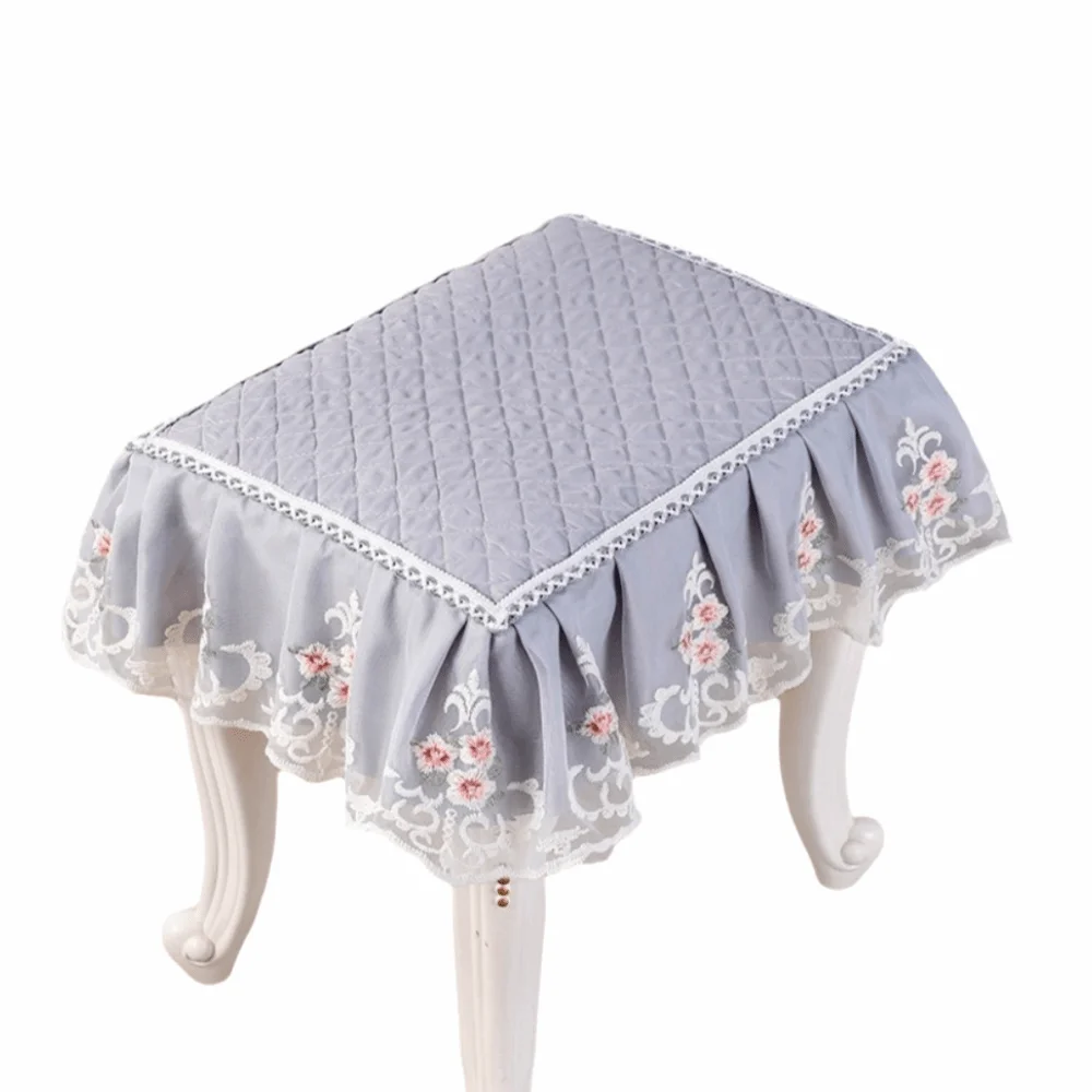 Floral Pattern Makeup Stool Cover Lace Edge Ruffled Stool Cushion Cover Non-Slip Washable Elastic Stool Slipcover Office Chair