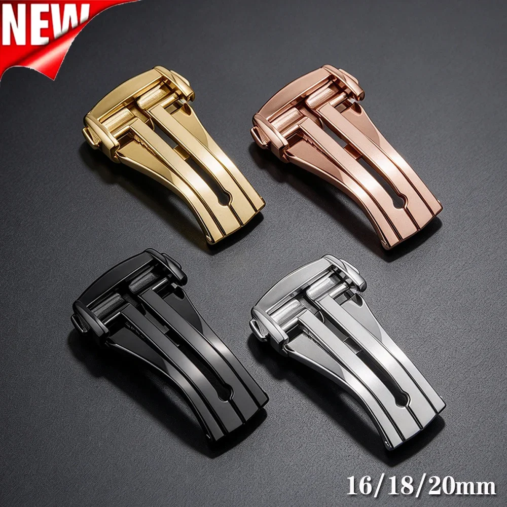 Stainless Steel Watch Butterfly Buckle 16mm 18mm 20mm for Omega for Rolex Universal Watch Clasp Folding Buckle for Leather Strap
