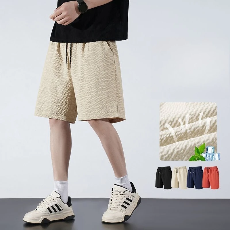 Summer Seersucker Men's Shorts Waterproof Quick Dry Baggy Board Shorts with Pockets Quick Dry Drawstring Swimwear Short Pants
