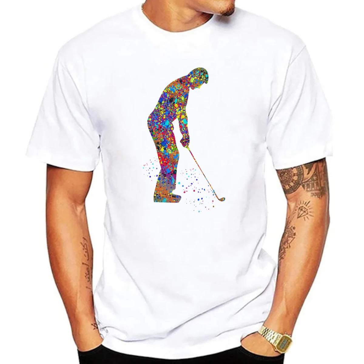Golf Player Man Watercolor Print Men's Tshirt Fashion Trend Youth Boys T-shirt Summer Men t-shirt Short sleeved Top Wholesale