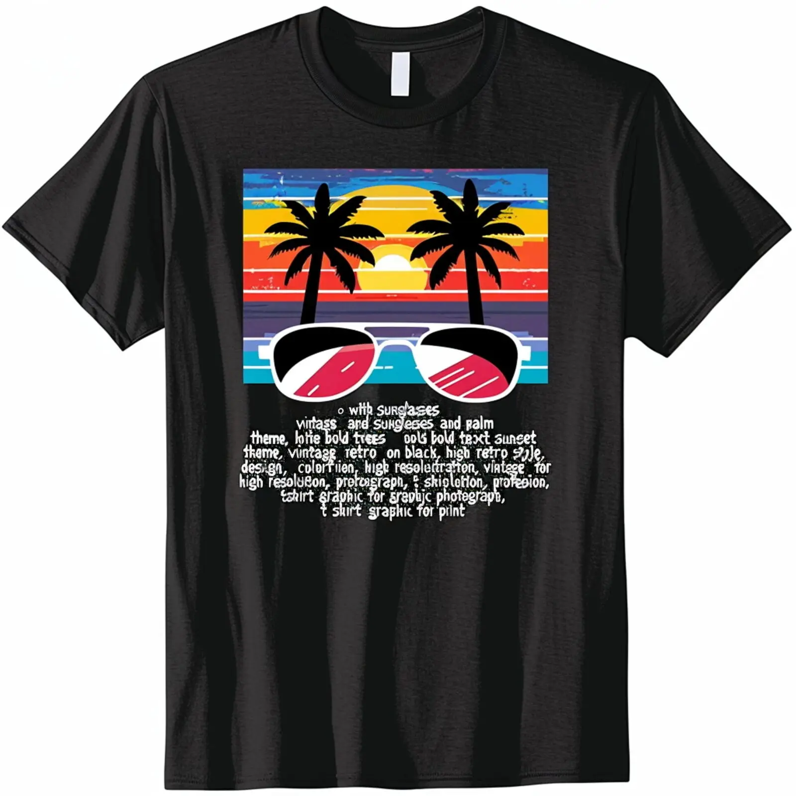 

Black TShirt Retro Vintage Sunset Theme Palm Trees Sunglasses