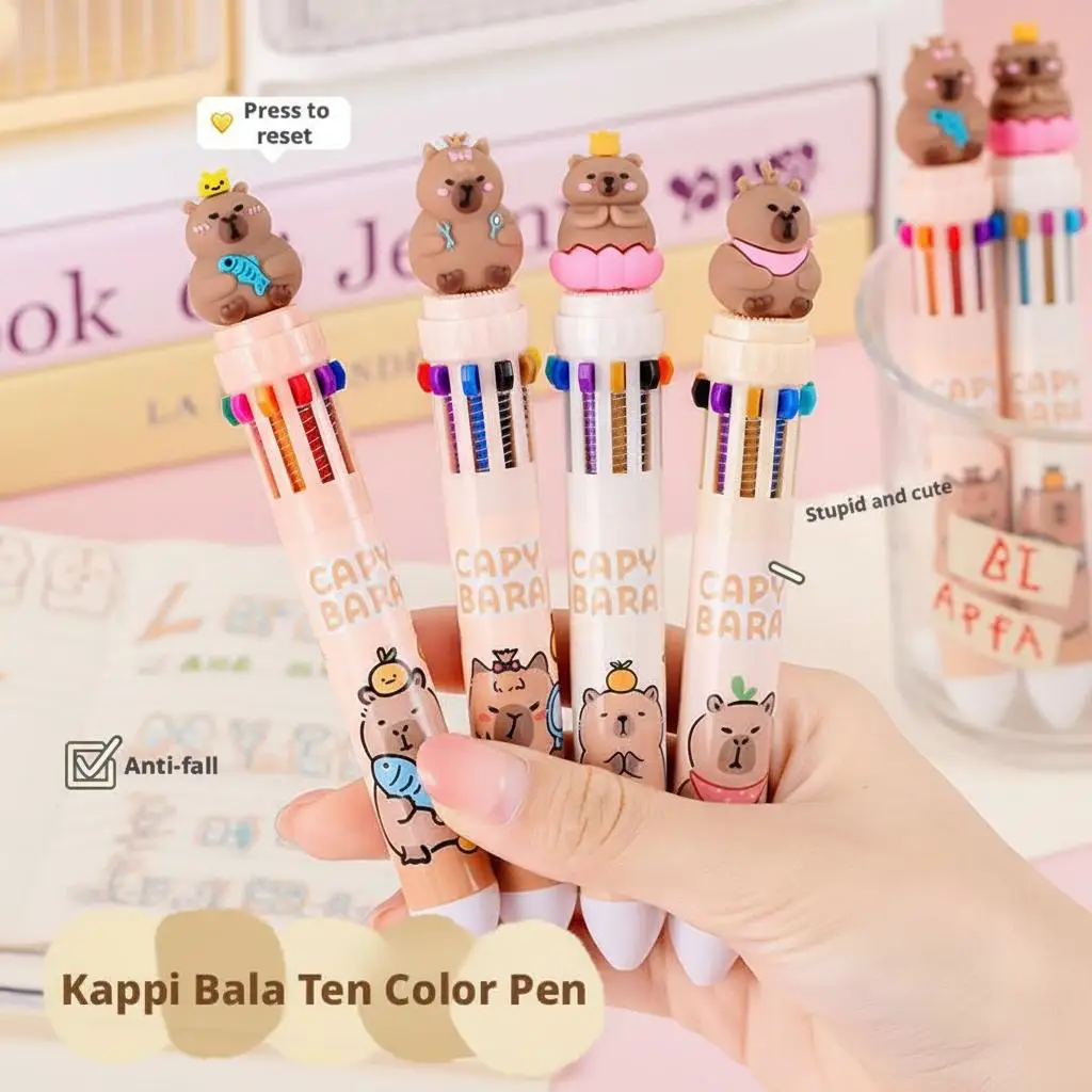 Kawaii Capybara Multicolor Ball-point Pen Cartoon Ballpoint Pen Student  Learning Office Stationery Multi Color Hand Account Pen