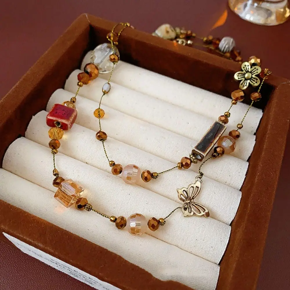 Collares de cuentas de cerámica geométricos a la moda, joyería bonita, collares de estilo étnico, dijes de mariposa, colgante de gota bohemio para mujer