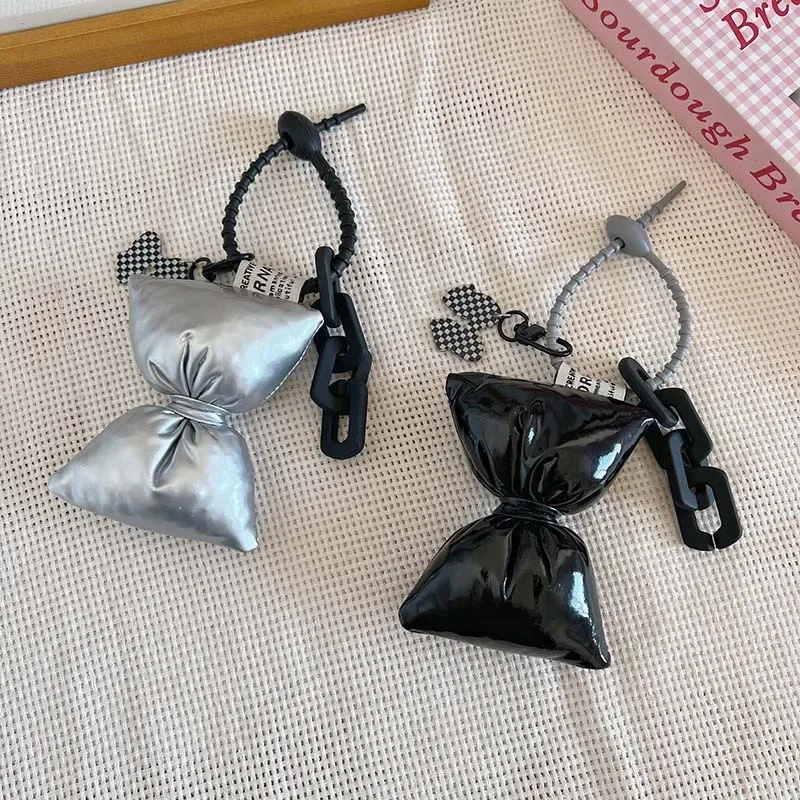 Sweet Bow Leather Cotton Filling Keychain Girl Simple Cute Backpack Pendant Bags Decoration