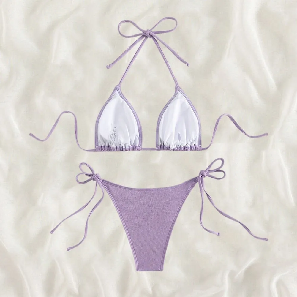 Sexy Solid Color Tie Side Bikini Set Two Piece Swimsuit For Israeli Russian Women Beach Pool Party Tankini Swimsuits Women Biqui