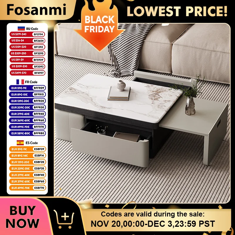 

Expandable Coffee Table with Storage Drawer Modern Living Room Center Table with Hidden Stools Simple Tea Tables for Small Space