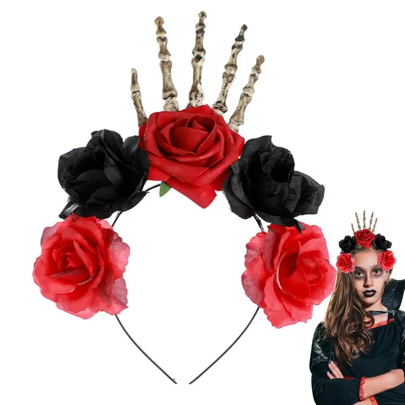 Halloween Costume Headbands Gothic Skull Hair Hoops Portable Halloween Rose Veil Headband Halloween Gift For Kids Children