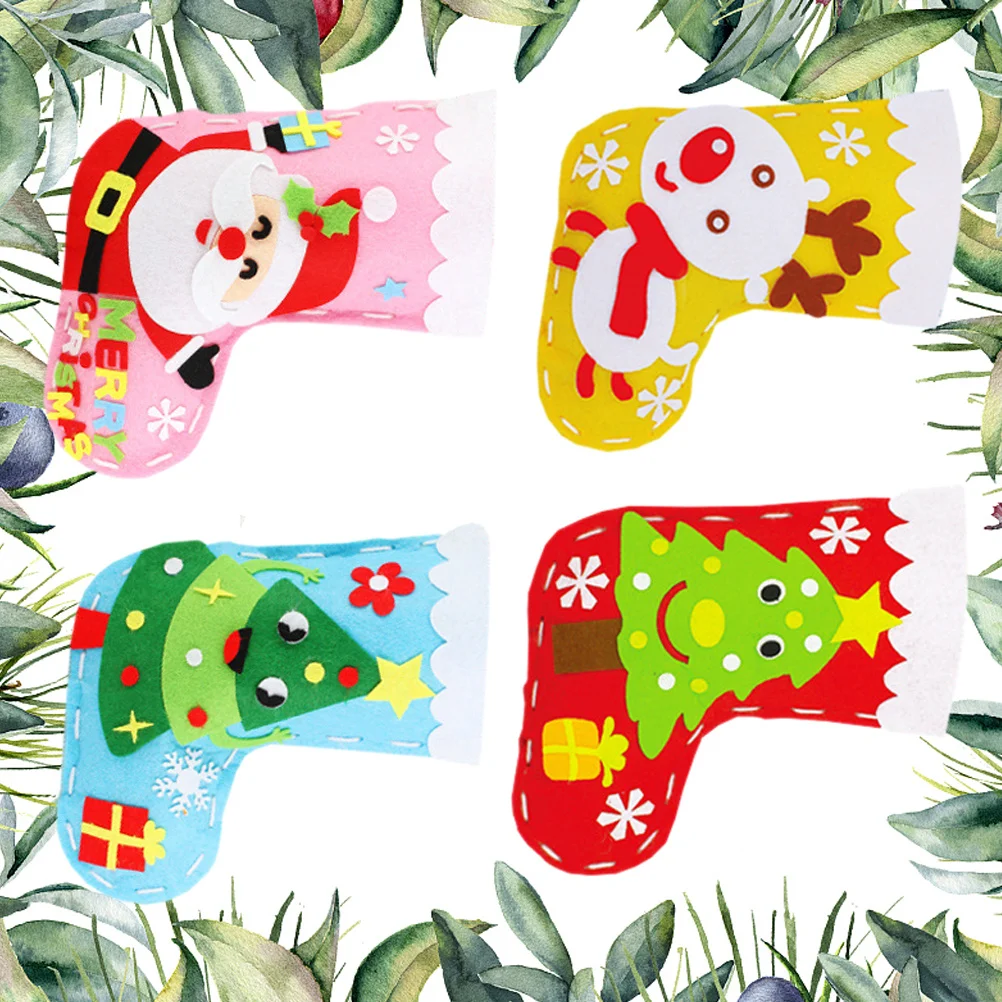 

4Pcs Handmade Christmas Socks DIY Material Package Festive Craft Kit for Kids Creative Development Xmas Embellishment Decor