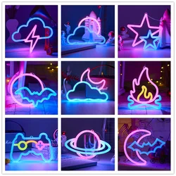 LED Brilhante Neon Light Night Gamepad Fire Moon Star Sign Modeling Lamp Room Wall Art Decoração Atacado Xmas Birthday Wedding