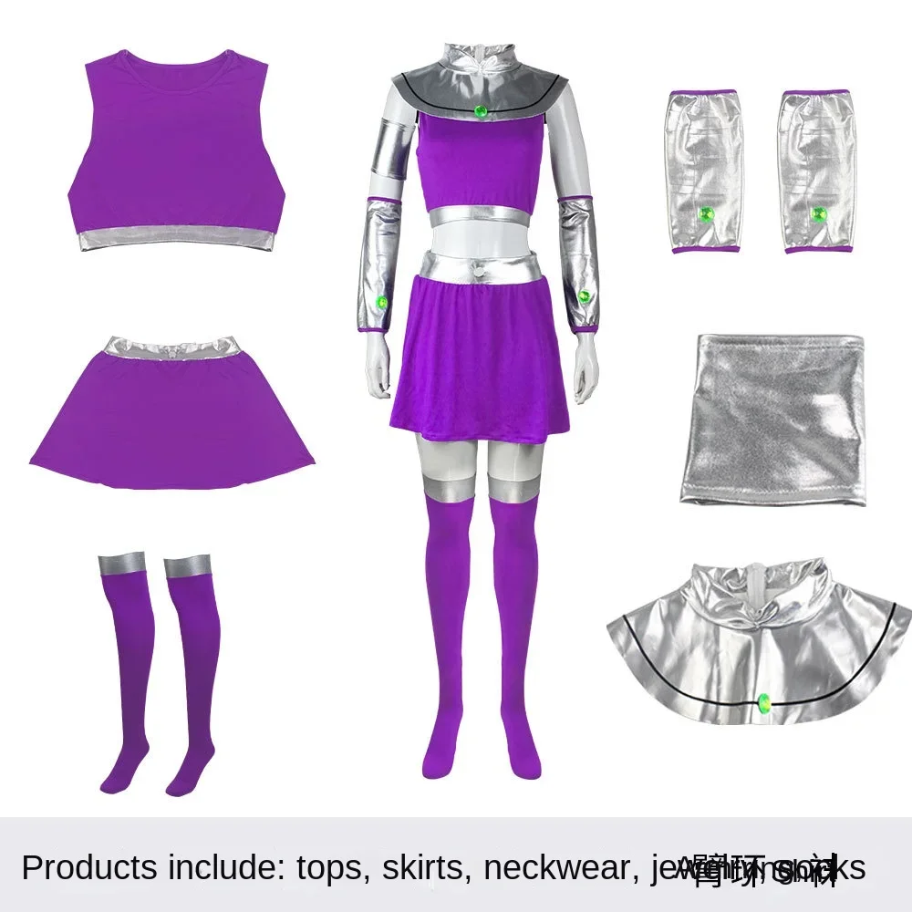 Starfire Cosplay Costume Princess Koriand'r Skirt Dress Up with Gloves Socks for Halloween Anime Comic Con Starfire Outfits