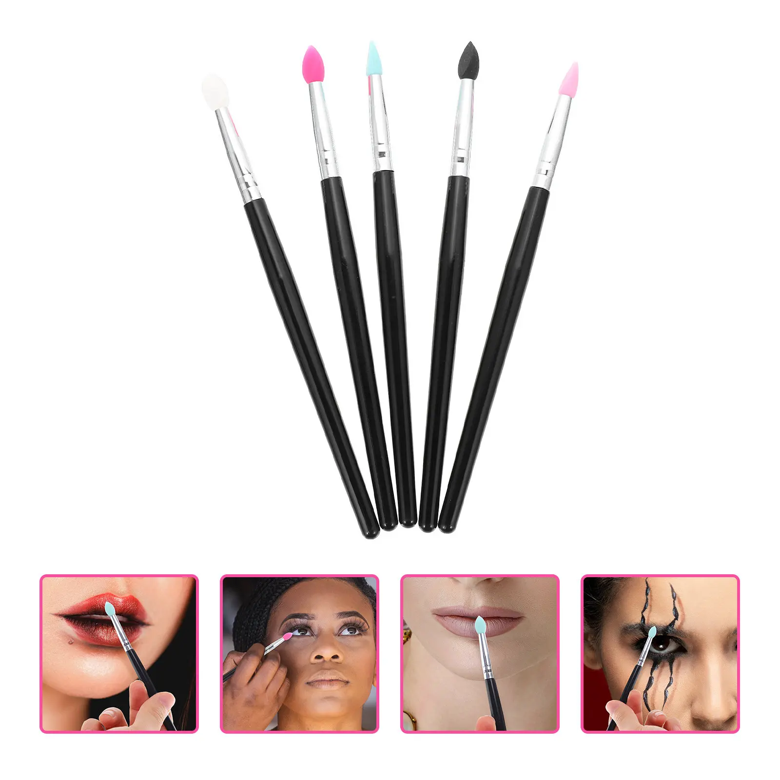 5Pcs Women Eyeshadow Brush Silicone Makeup Applicator for Lip Balm Lipstick Lip Mask Eyeshadow Sequin Precise Application Long