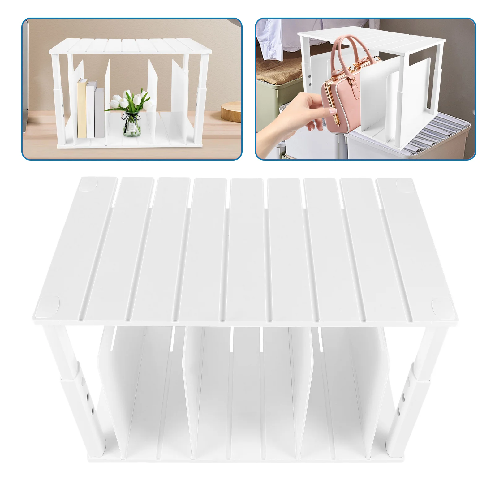 

Multifunctional ABS Storage Organizer Adjustable Partition Purse Organizer Shelf Book Holder Bag Stand Desk Storage Rack